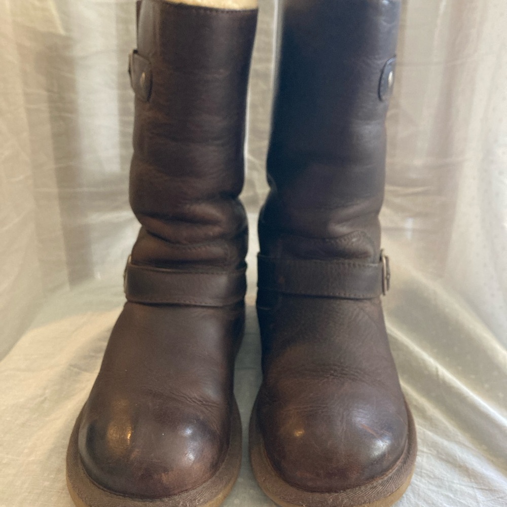 UGG Kensington Brown Leather Biker Moto Boots Vintage Women's size 6